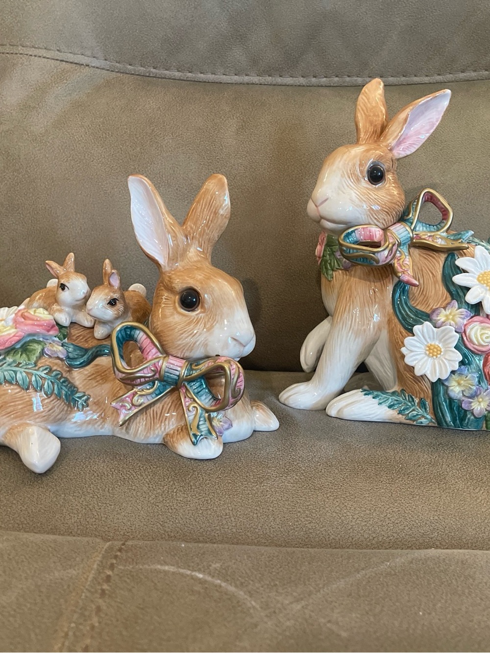 Fitz & Floyd Woodland Spring Porcelain Rabbit Figurines